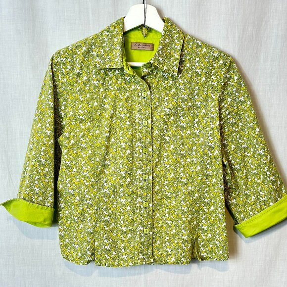 i.e.relaxed - Women's Floral Calico Button Up Shirt Sz PL Details - GREEN - Picture 12 of 13